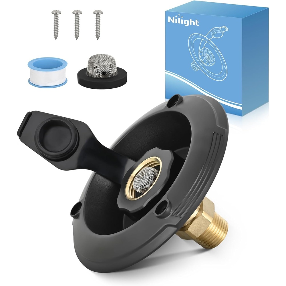 image:imageNilight RV Water Pressure Regulator for RV Camper Adjustable Handle Water Hose Pressure Regulator with Oil Filled Gauge and Inlet Screen Filter Brass Leadfree Reducer Valve for Camper Travel TrailerInlet Check Valve