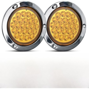 image:imageNilight 4Inch Round Tail Light 2PCS Amber 24LED wStainless Steel Chrome Bezel Waterproof Running Turn Signals Lights for Truck Trailer RV Lorry Boat Tractor