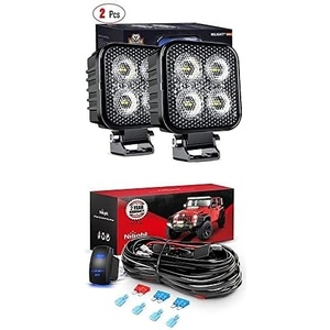 image:imageNilight Led Pods 2PCS 12W Flood Light Bar LED Work Light Led Off Road Lights with 12V 5Pin Rocker Switch 16AWG Wiring Harness Kit2 Lead 2 Years Warranty