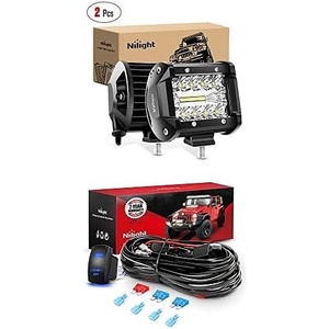 image:imageNilight Led Pods 2PCS 4Inch 60W Spot Flood Combo LED Light Bar Led Off Road Lights with 12V 5Pin Rocker Switch 16AWG Wiring Harness Kit2 Lead 2 Years Warranty