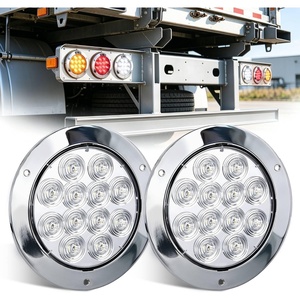 image:imageNilight Trailer Tail Light 2PCS 4Inch Round 12 LED White Chrome Frame Marker Clearance Reverse Backup Running Taillight IP67 Waterproof for Trailer Truck Pickup Camper RV