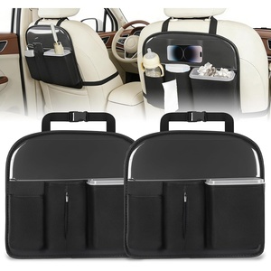 image:imageNilight Car Seat Back Organizer 2PCS Black PU Leather Universal  Cup Holder Tissue Box Removable Bucket Waterproof Multifunctional Storage Bag for Cars Vans SUVs MPVs Pickup TrucksBlack Leather wBucket2Pcs Short Szie