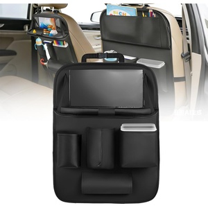 image:imageNilight Car Seat Back Organizer 2PCS Black PU Leather Universal  Cup Holder Tissue Box Removable Bucket Waterproof Multifunctional Storage Bag for Cars Vans SUVs MPVs Pickup TrucksBlack Leather wTray and Bucket1 Pc Long Size