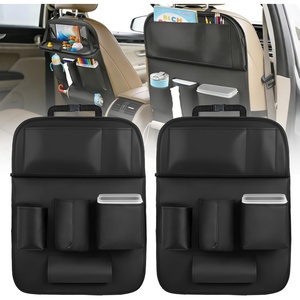 image:imageNilight Car Seat Back Organizer 2PCS Black PU Leather Universal  Cup Holder Tissue Box Removable Bucket Waterproof Multifunctional Storage Bag for Cars Vans SUVs MPVs Pickup TrucksBlack Leather wTray and Bucket2Pcs Long Size