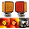 image:imageNilight Square Double Face Fender Pedestal Lights 2PCS 52LED Clear Lens  Chrome Visor Red Amber Stop Turn Tail Parking Marker Clearance IP67 Three Stud Mount Fits Peterbilt Kenworth FreightlinerRed Amber 2PCS 78LED