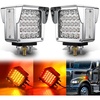 image:imageNilight Square Double Face Fender Pedestal Lights 2PCS 52LED Clear Lens  Chrome Visor Red Amber Stop Turn Tail Parking Marker Clearance IP67 Three Stud Mount Fits Peterbilt Kenworth FreightlinerRed Amber Clear Lens 2PCS 52LED