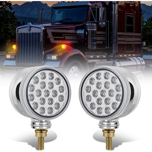 image:imageNilight Round Double Face Fender Pedestal Light 2PCS 38LED Clear Lens  Red Amber Stop Turn Tail Parking Marker Clearance IP67 Waterproof Three Stud Mount Fits Peterbilt Kenworth Freightliner
