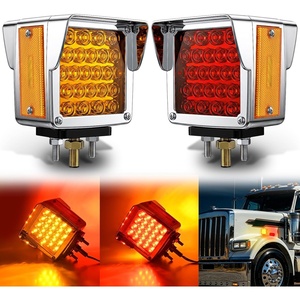 image:imageNilight Square Double Face Fender Pedestal Lights 2PCS 52LED Chrome Visor  Red Amber Stop Turn Tail Parking Marker Clearance IP67 Waterproof Three Stud Mount Fits Peterbilt Kenworth Freightliner
