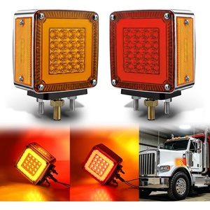 image:imageNilight Square Double Face Fender Pedestal Lights 2PCS 52LED Clear Lens  Chrome Visor Red Amber Stop Turn Tail Parking Marker Clearance IP67 Three Stud Mount Fits Peterbilt Kenworth FreightlinerRed Amber 2PCS 78LED