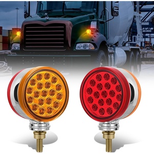 image:imageNilight Square Double Face Fender Pedestal Lights 2PCS 52LED Clear Lens  Chrome Visor Red Amber Stop Turn Tail Parking Marker Clearance IP67 Three Stud Mount Fits Peterbilt Kenworth FreightlinerRed Amber 2PCS 38LED